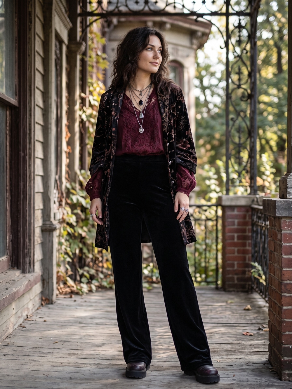 Vintage Black Velvet Wide Leg Pants High Rise Whimsigoth Dark Romance Quiet Lux